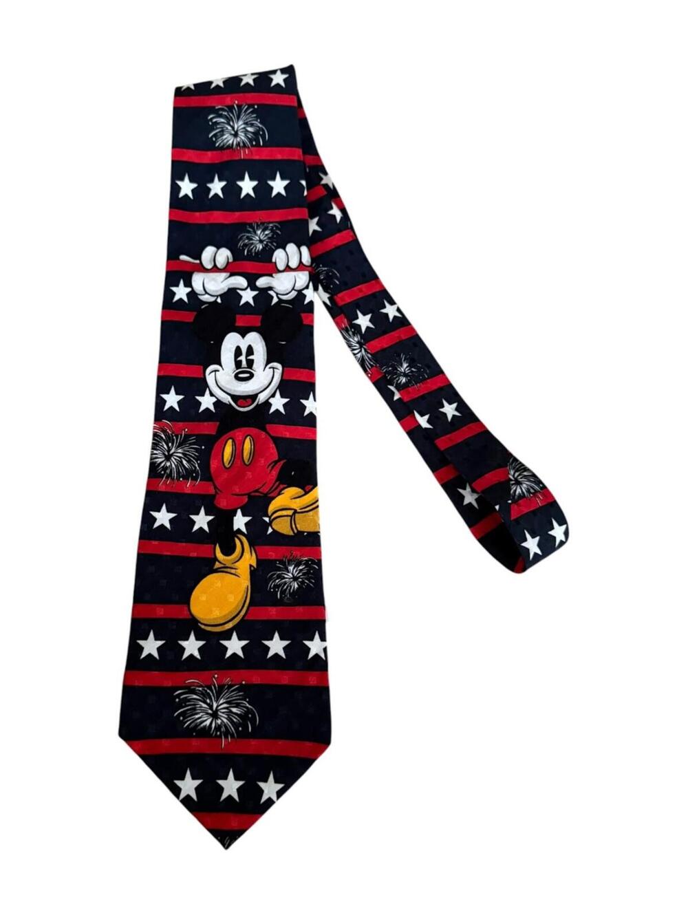 Disney Mickey Mouse Silk Neck Tie Fourth of July Fireworks America Red Black